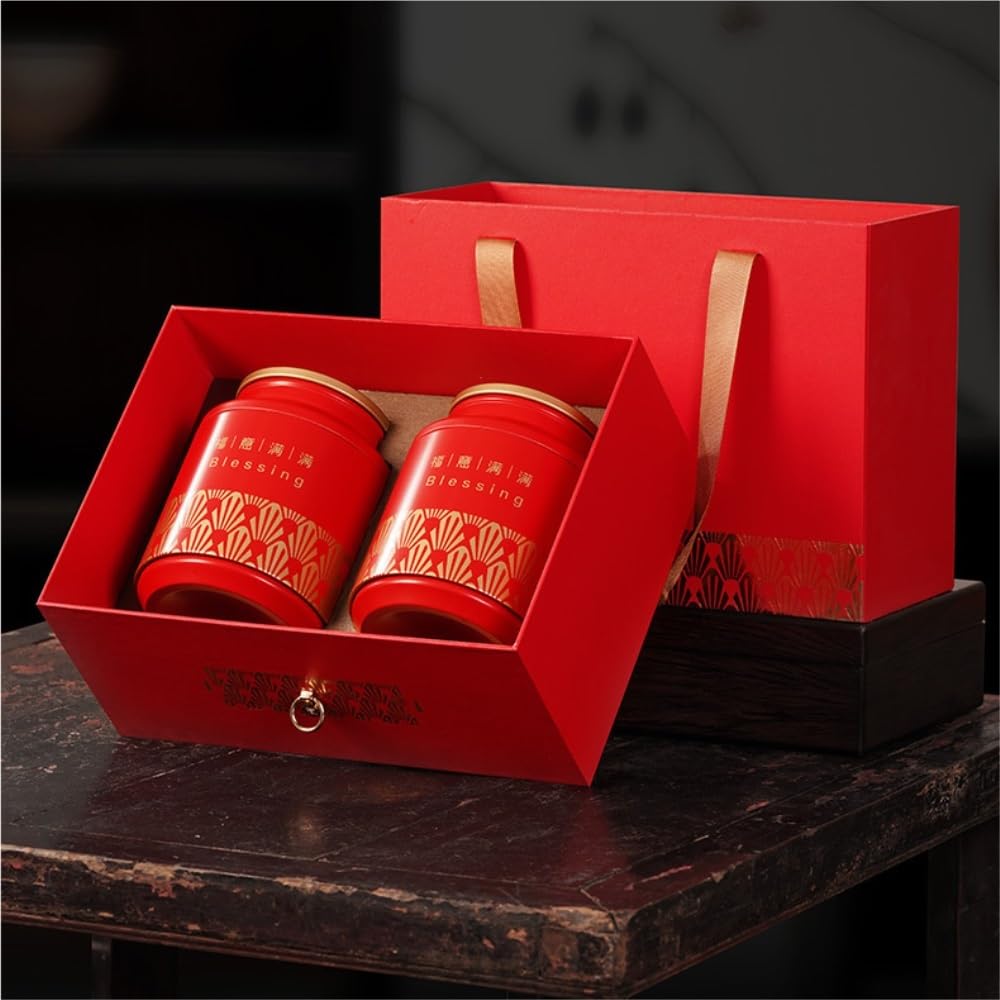Tea Coffee Sugar Canisters Lose Tee Storage Pot Kitchen Closed Pot Round Dose Retro Chinesisches Tee-Set Doppeltopf Geschenkbox Set Küchendosen (A)