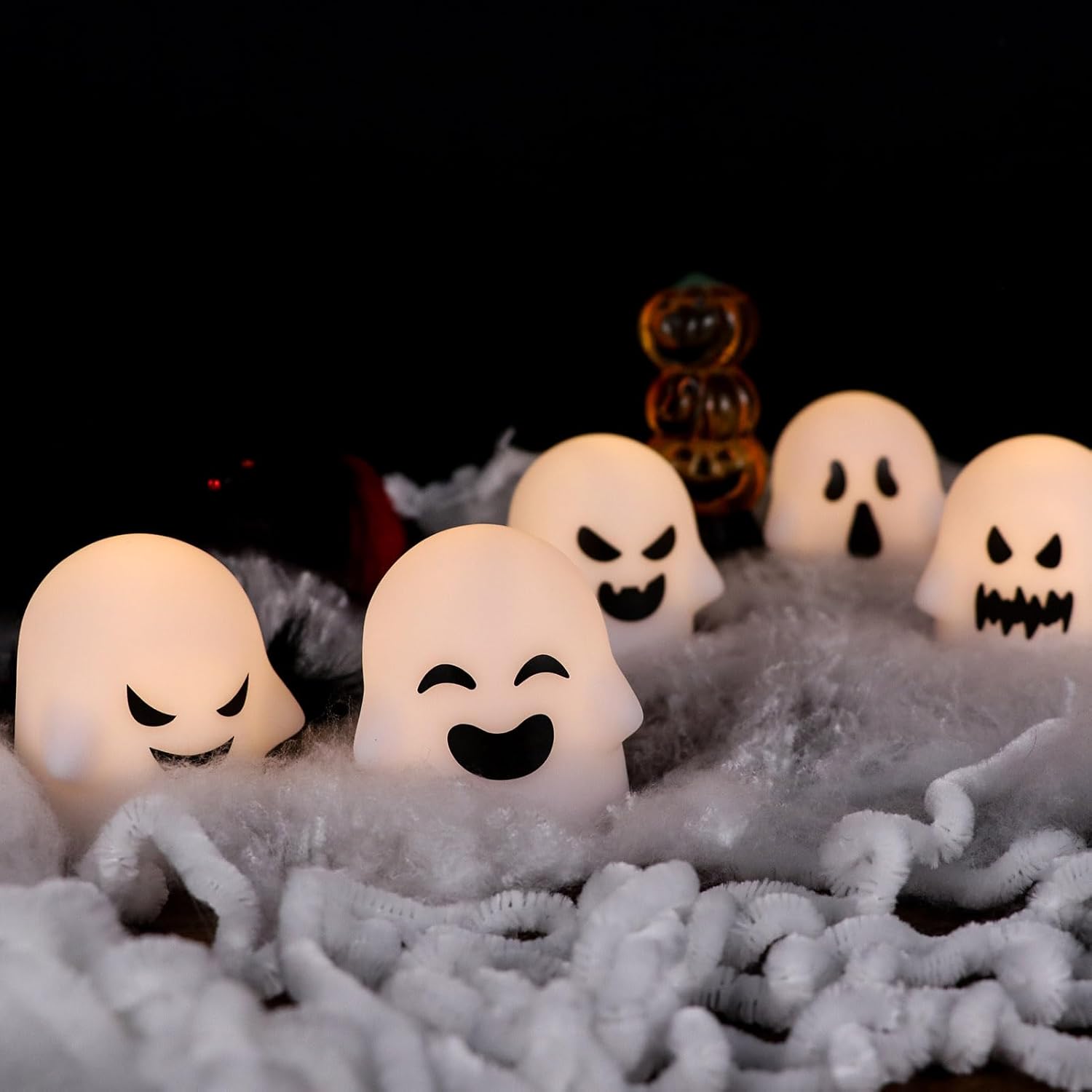 Ghost Candles Flickering Flameless with Remote, Halloween Spooky Battery Operated Tea Lights Candles, LED Candle for Halloween Decor(Set of 6, White, D2”xH2.4”)