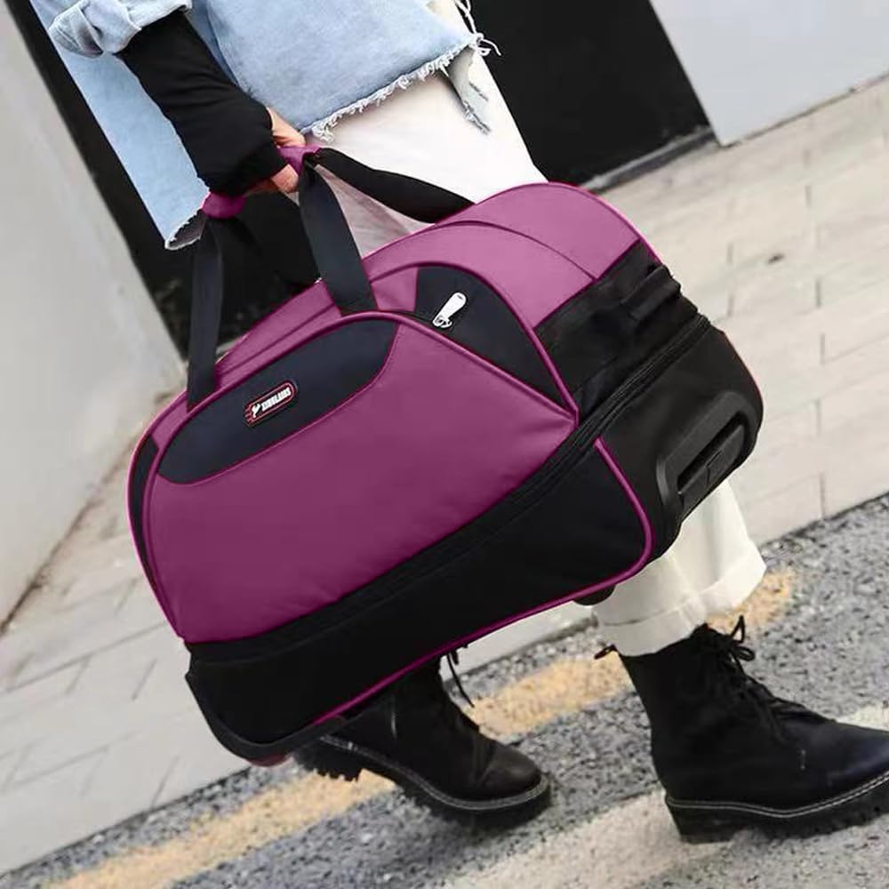 Rolling Duffel Bag with Wheels, 21inch Carry on Luggage Large Travel Bag with Handle for Unisex Adult Short Term Trips Expandable Travel Bag, Purple, Large