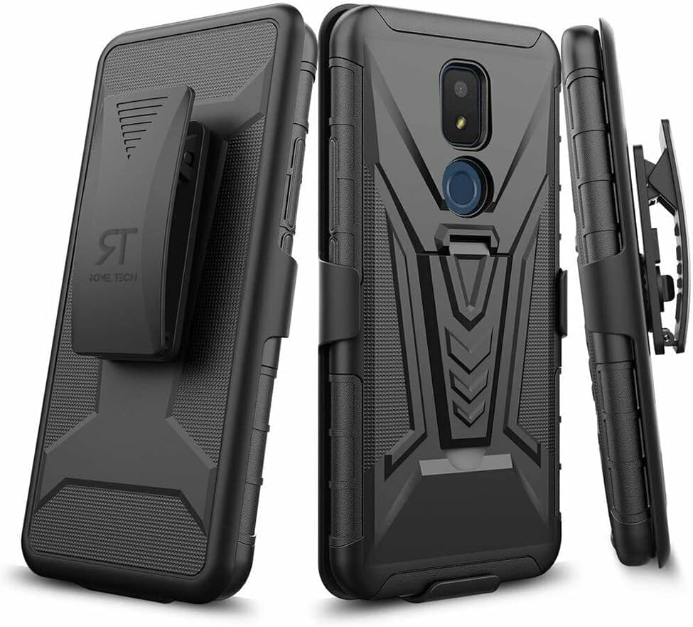 Rome Tech Belt Clip Holster Case for Cricket Icon 3 6.5" (2021) - Dual Layer Shockproof Cell Phone Cover with Kickstand - Heavy Duty Cricket Icon 3 Phone Case with Clip On - Black