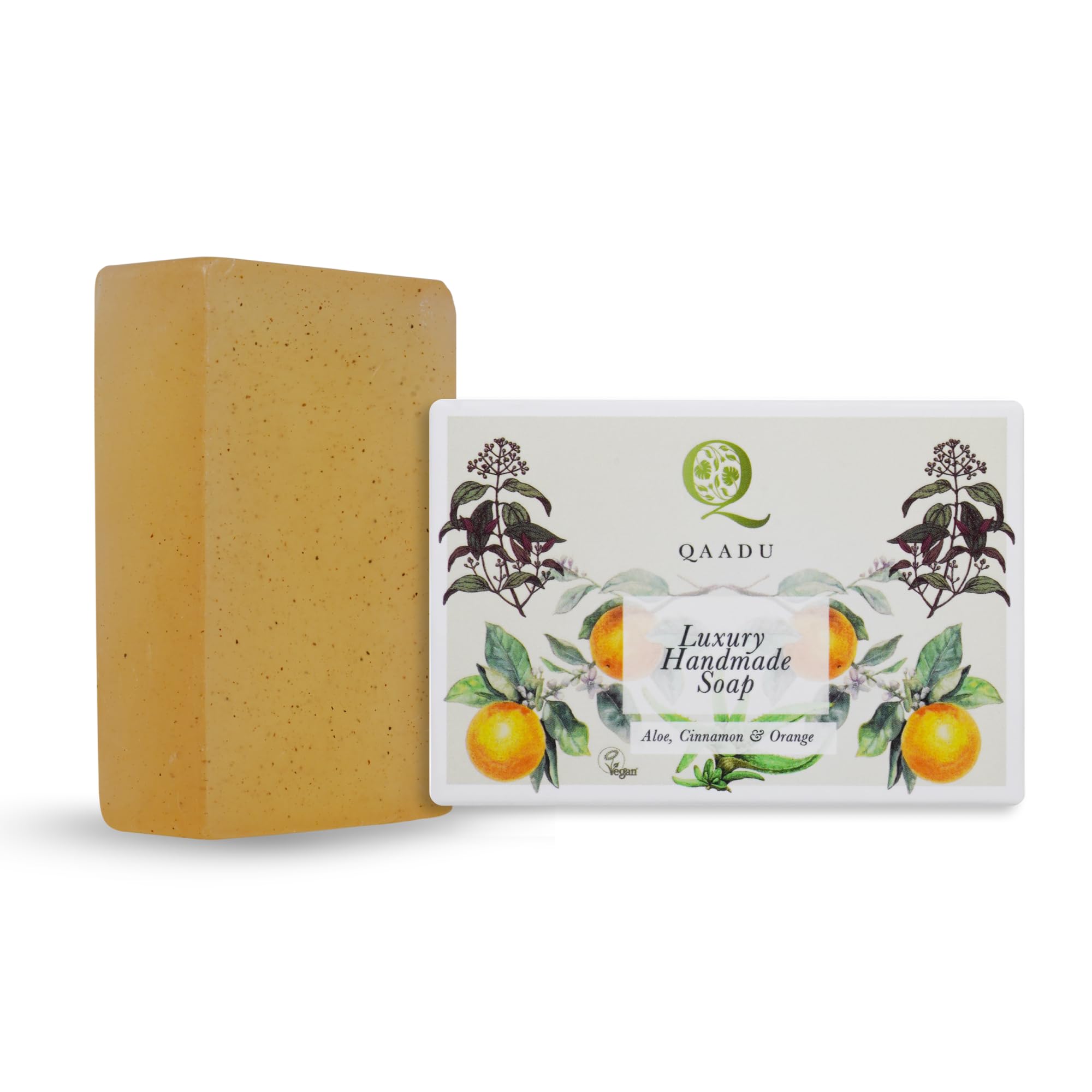 Qaadu Luxury Handmade Soap With Natural Ingredients | Herbal Soap with Essential Oils & Nourishment | Aloe Vera, Cinnamon, Orange & Neem Ideal, For Dry and Oily skin, 125 gm