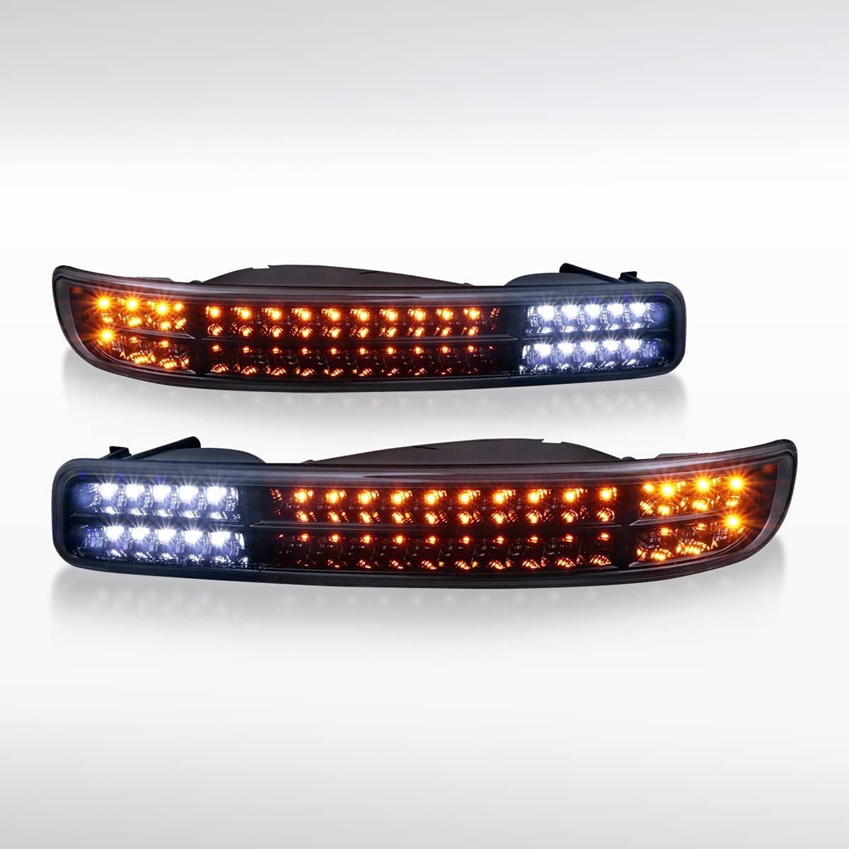 Autozensation Compatible with GMC Sierra 1500 1999-2006, Glossy Black Sequential LED Bumper Lights Signal Lamps, L+R Pair Assembly