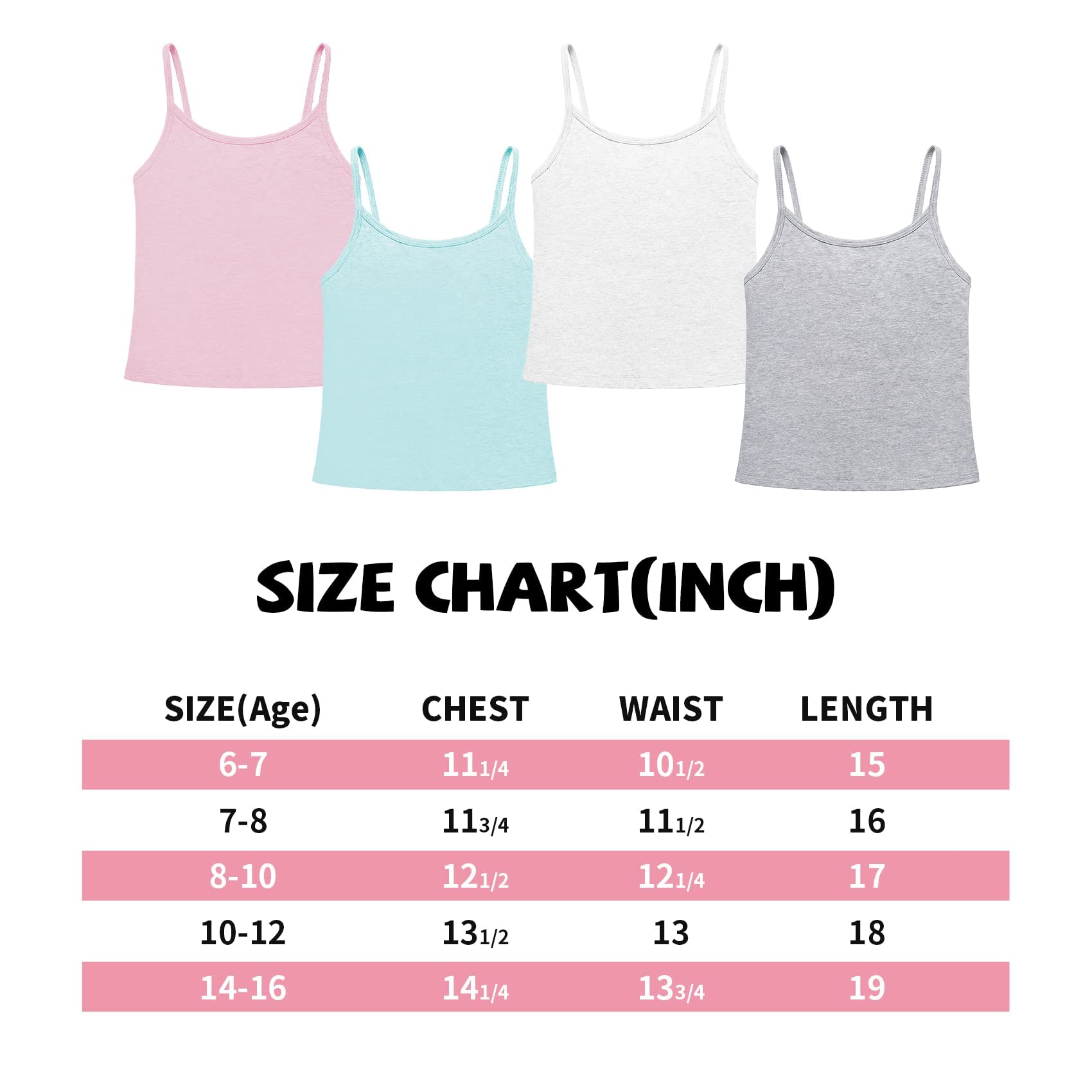QBK Sujetadores de entrenamiento para adolescentes y niñas de 6, 7, 8, 9, 10, 12 años, camisolas con brasier de estante (paquete de 2), Azul, rosa, gris, 14-16 Years
