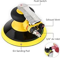 Vista 3 de Lijadora de palma orbital aleatoria neumática profesional, lijadora neumática de doble acción, baja vibración, de servicio pesado