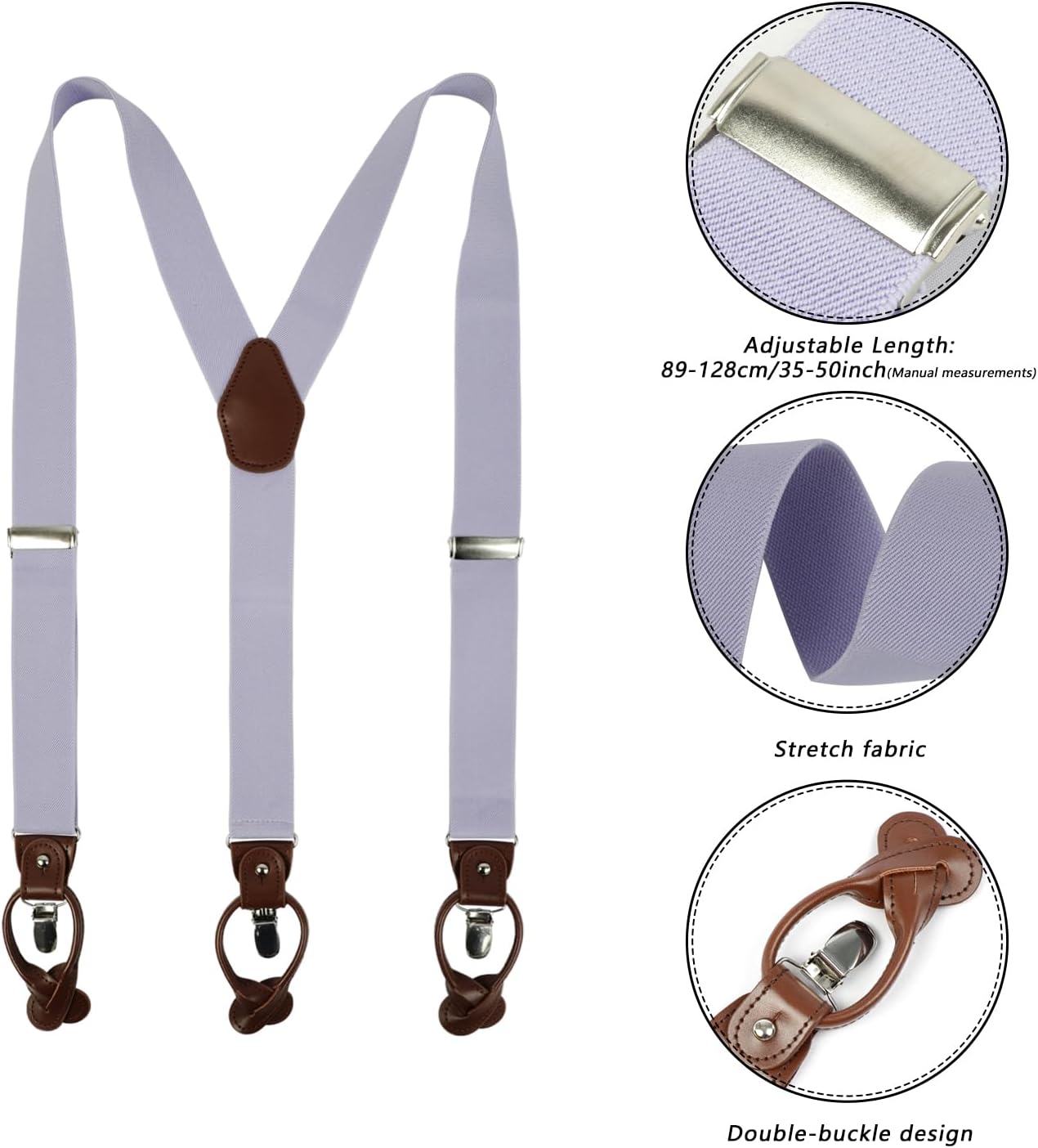 Y-Back Adjustable Suspender for Men, 1.4 Inch Wide Men's Suspenders with Elasitc-Button and 3 Metal Clips