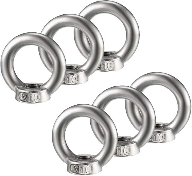 KJLEEN 6PCS M10 Lifting Eye Nut 304 Stainless Steel Ring Nut Hardware Ring Shaped Female Threaded Eye Nut Fastener for Lifting Accessories Rope Fitting