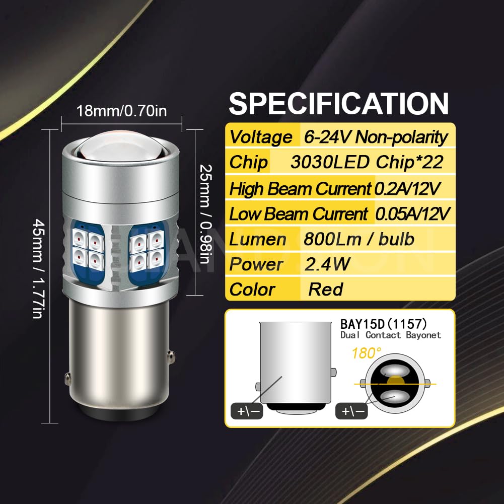 Ruiandsion - Bombillas LED 1157, 2 unidades, BAY15D 2057, 2357, 7528, 10-30 V, superbrillantes, 5630, 17SMD, repuesto para luces traseras de freno de marcha atrás, color rojo Ruiandsion - Bombillas LED 1157, 2 unidades, BAY15D 2057, 2357, 7528, 10-30 V, superbrillantes, 5630, 17SMD, repuesto para luces traseras de freno de marcha atrás, color rojo
