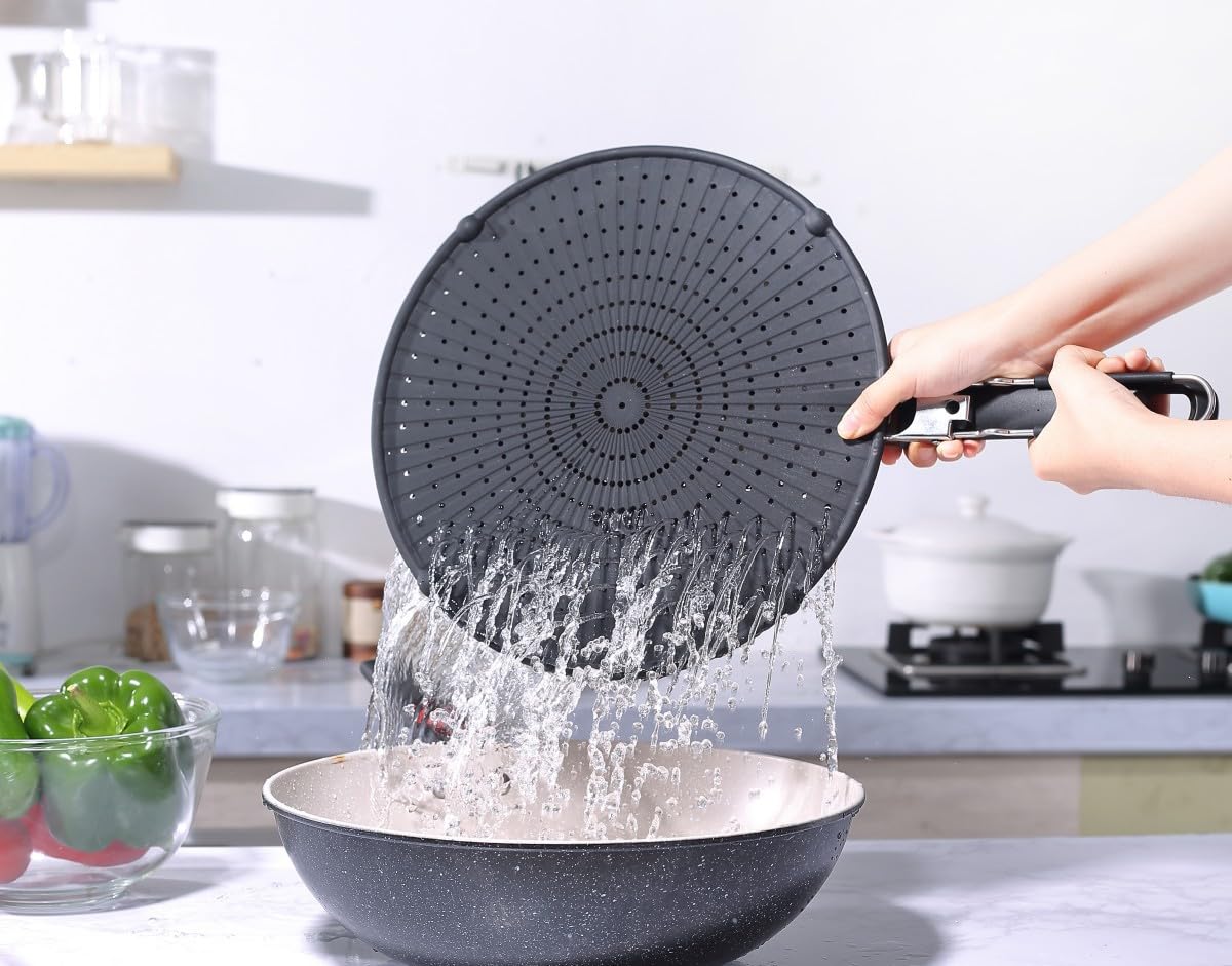 LekDrok Couvercle Alimentaire Pour Micro-ondes De 25,4 Cm Et Tapis Pliable En Silicone – Protection Contre Les éclaboussures, Support D'assiette Et Passoire De Cuisine Pour La Préparation Des Repas