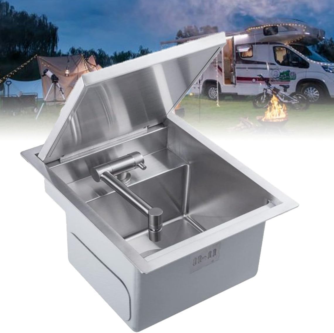 Fregaderos De Cocina De Acero Inoxidable, Fregadero para Caravana RV, Caravana con Grifo De Agua Fría O Caliente O Grifo De Purificación De Agua, Lavabo De Mano Un Solo Recipiente para Caravana