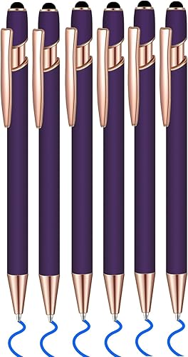 Lragvtbk 6 bolígrafos de tinta azul con punta de lápiz digital 2 en 1, bolígrafos de metal, para pantallas táctiles, colegio, oficina, compañeros de