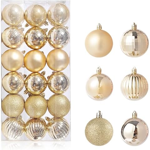Christmas Baubles, 36PCS Gold Christmas Ball Ornaments with Strings, Mini Baubles for Christmas Tree, Christmas Tree Baubles for Xmas Tree, Wreath, Holiday, Wedding, Party, Home Hanging Decorations Cover