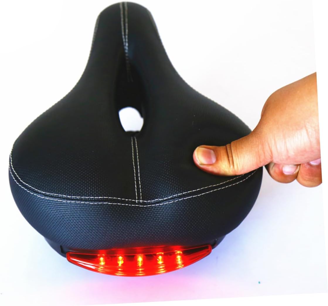 POPETPOP LED Bike Saddle with Dual Spring Support Waterproof Comfortable Bicycle Seat for Men and Women Breathable Leather Design Fits Most Bicycles