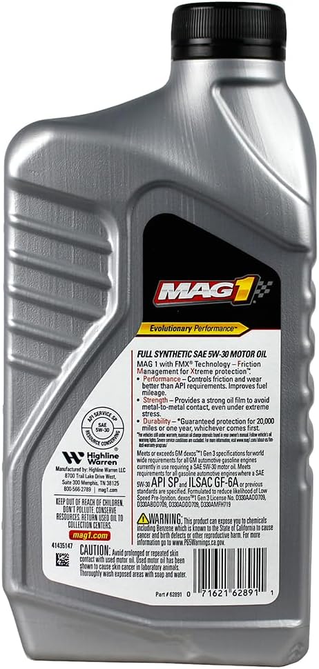 MAG1 61790 Full Synthetic 5W-30 SN Motor Oil - 1 Quart Bottle Clear