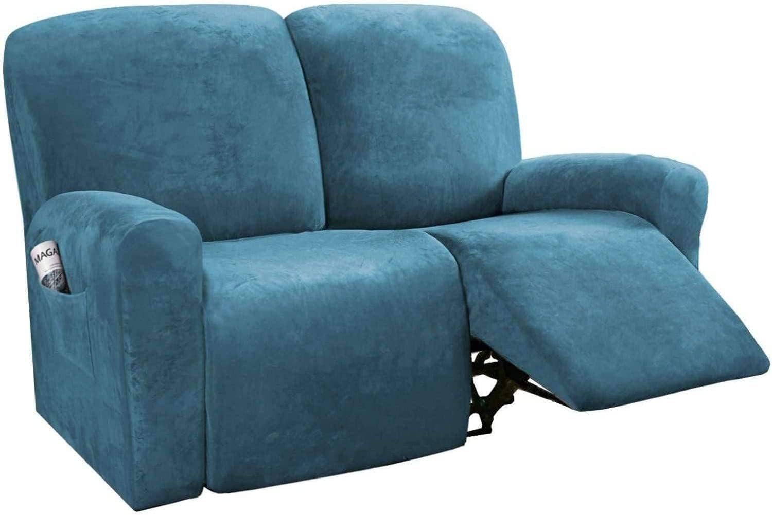 Stretch Velvet Recliner Covers 6-Pieces Reclining Couch Cover Soft Plush Recliner Sofa Cover Recliner Slipcover Stylish Furniture Protector for Living Room (Color : Peacock Blue)