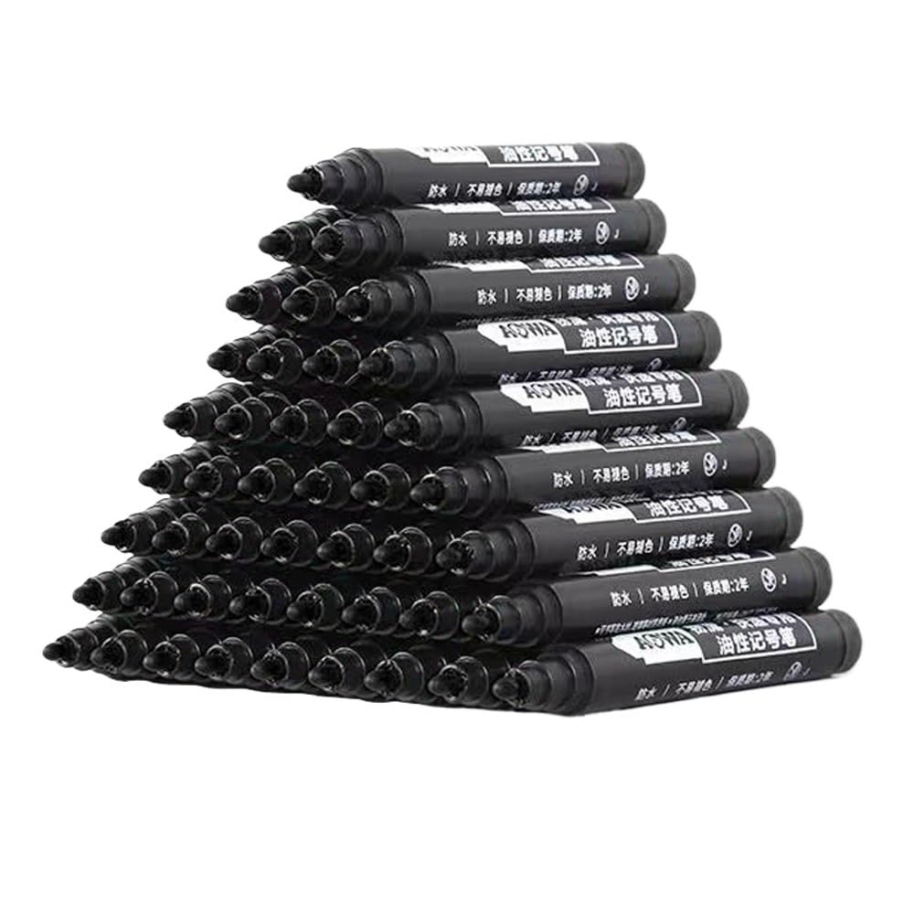 XMKT 5-50 pennarelli impermeabili a base di olio, inchiostro nero, blu, rosso, per vetro, metallo, cancelleria, disegno, ufficio, scuola (nero, 50 pezzi)