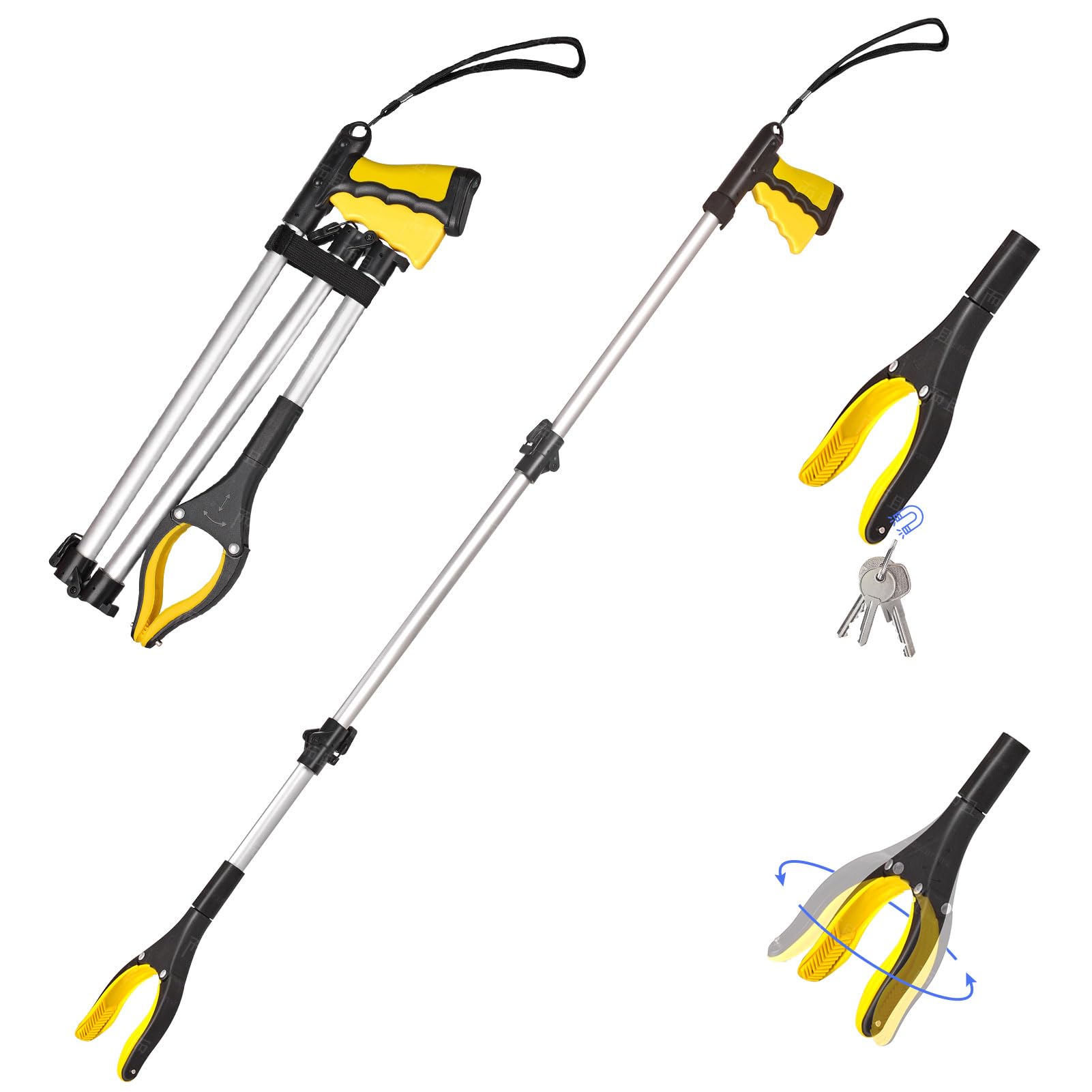 EJG 43" Extra Long Grabber Tool, It Reaching Tool with Rotating Jaw +Magnets, 4" Wide Claw Opening Reacher Grabber Pickup Tool, Grabber Reacher Tool Heavy Duty，Reaching Aid Tool