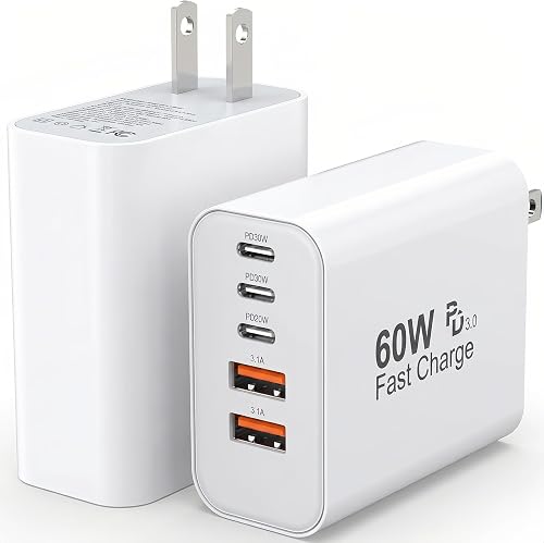 TZBAY 2-Pack USB C Charger Block, 60W 5 Ports Wall Charger Fast Charging