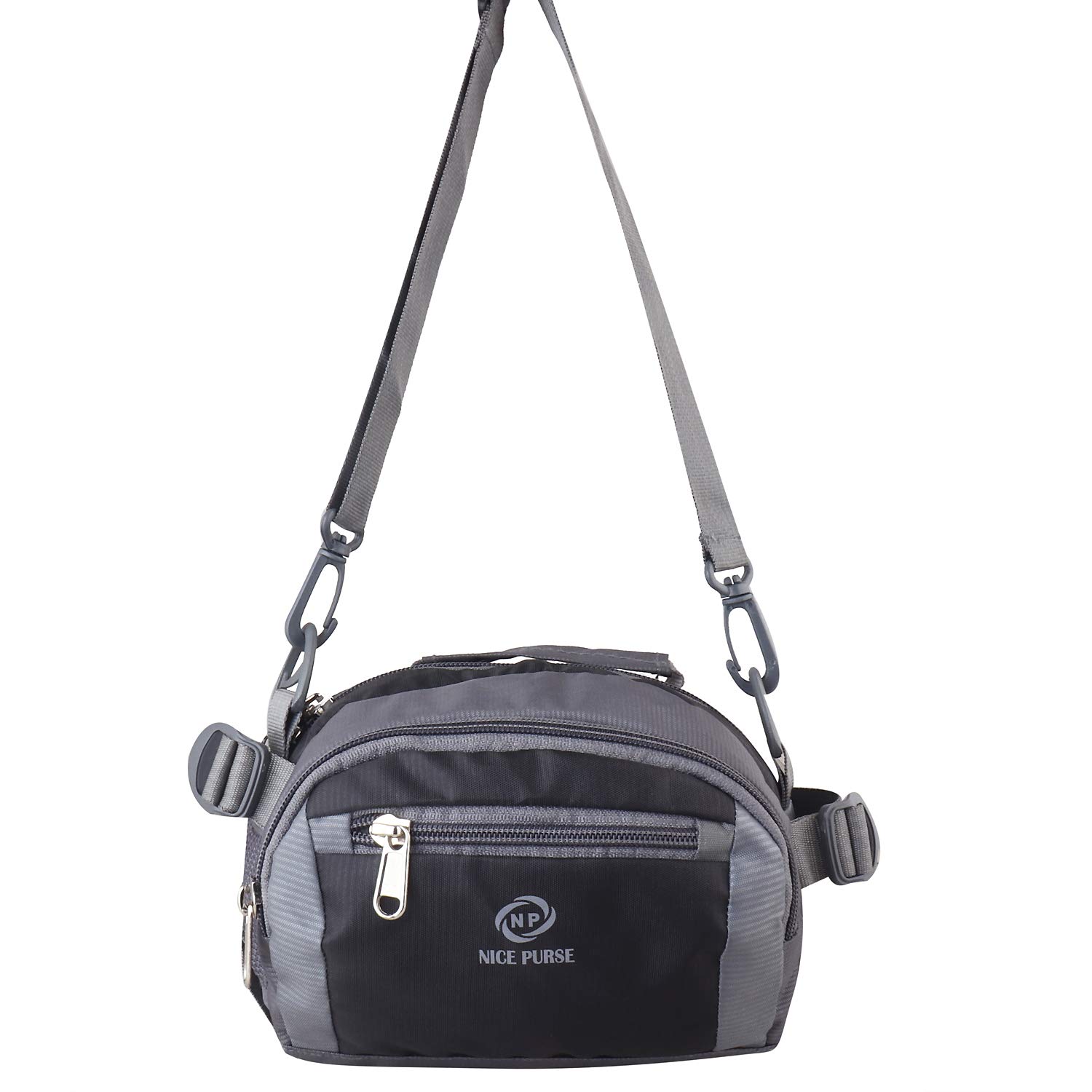 nice purse Men's Adjustable Strap Black/Grey Polyester Waist Bag (3 Compartment)…-picture-0
