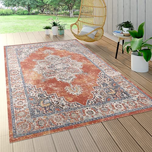 Paco Home In- & Outdoor-Teppich Für Balkon Terrasse, Kurzflor Mit Orient-Design In Rot,...