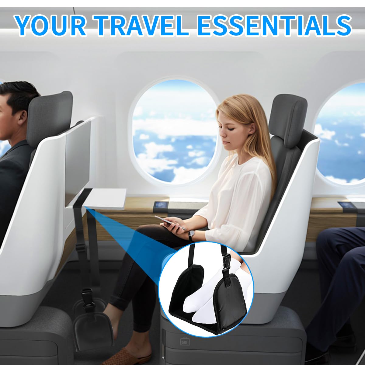 Poggiapiedi Volo, Poggiapiedi da viaggio con schiuma a memoria di forma, Poggiagambe Portatile Regolabile per aerei,Travel Essentials Piede Amaca con Piatti di Supporto