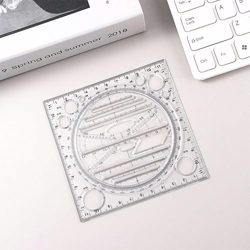 Miniatura 2 de 2 reglas de dibujo multifuncionales, diseño de ángulo y círculo, plantilla de dibujo geométrico, regla de medición, herramienta de dibujo para
