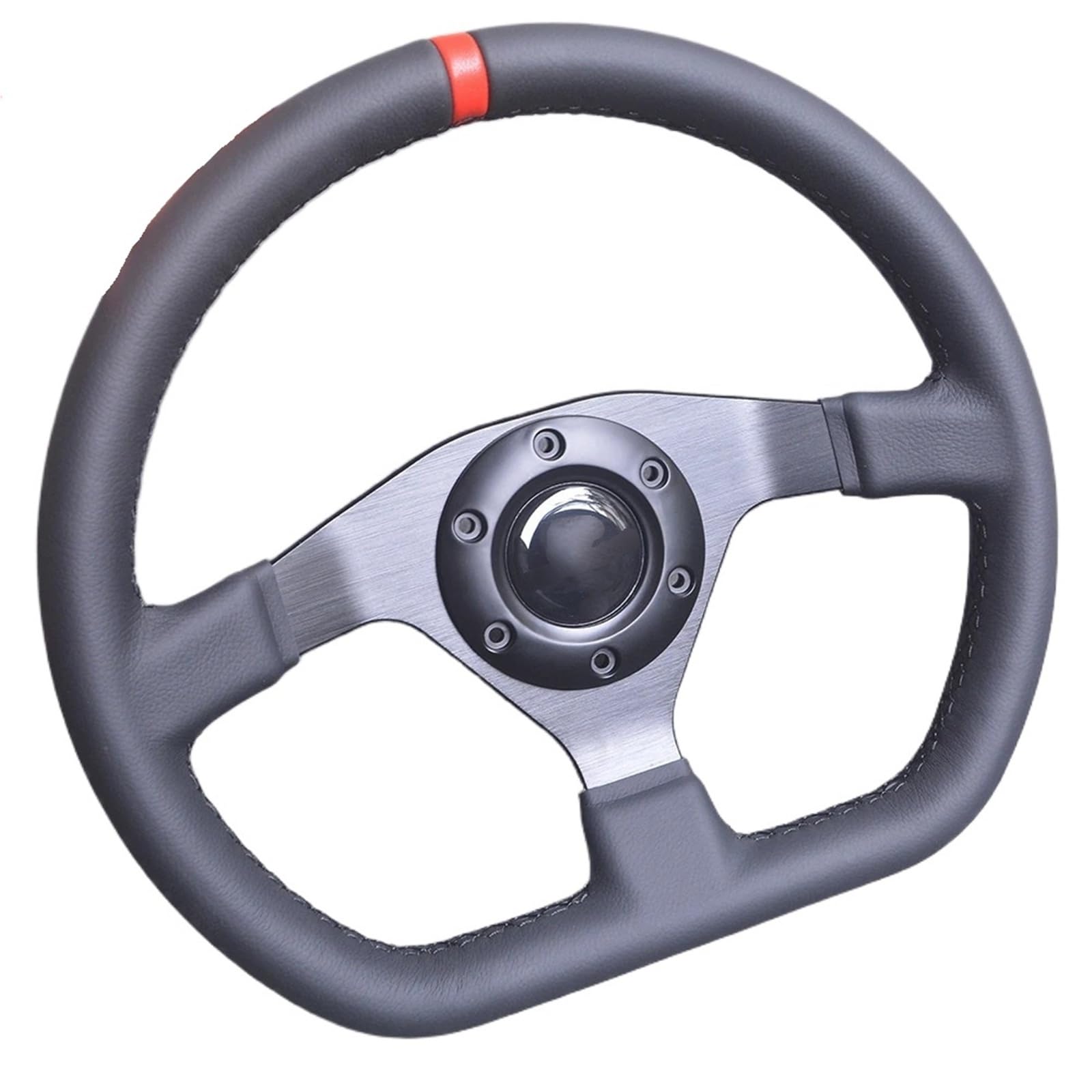 Generico Volante da corsa for PC Sim in pelle a forma di D da 320 mm | La forma a D aggiunge spazio alle gambe e l'impugnatura in pelle è morbida for un gioco di simulazione prolungato