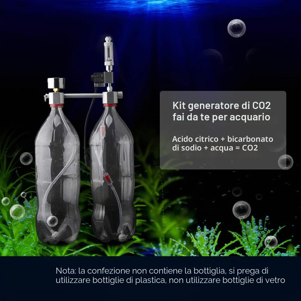 ACAGALA Kit generatore di CO2 per acquario fai da te, sistema generatore di CO2 con valvola solenoide di anidride carbonica reattore per piante acquari
