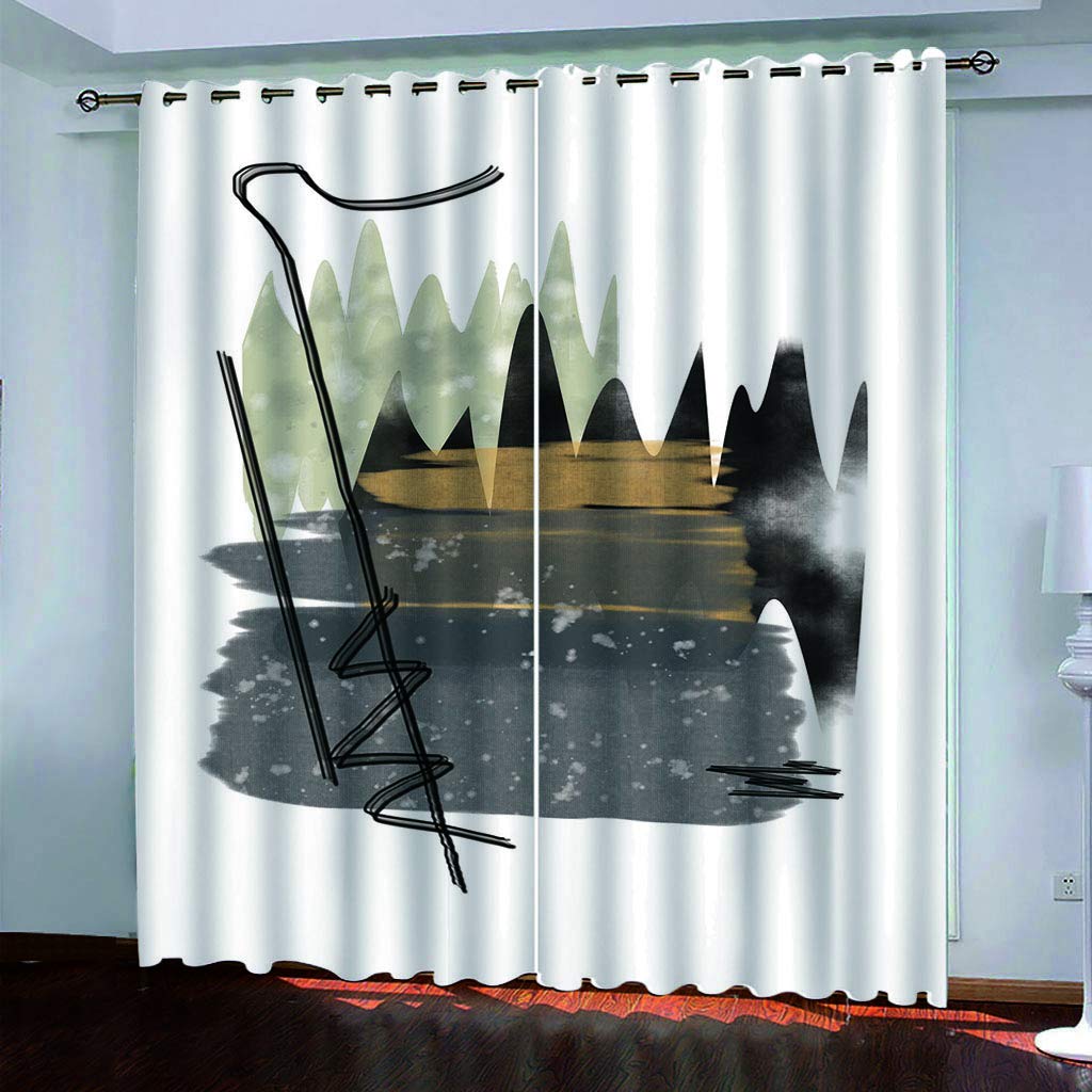 Cortinas Niño Niña Habitacion Opacas Con Ojales 2 Piezas 3D Paisaje Abstracto Verde Grisáceo Claro Patrón 264X214Cm（An X Al）Cortinas Termicas Aislantes Frio Y Calor Salón Dormitorio Ventana Decorac