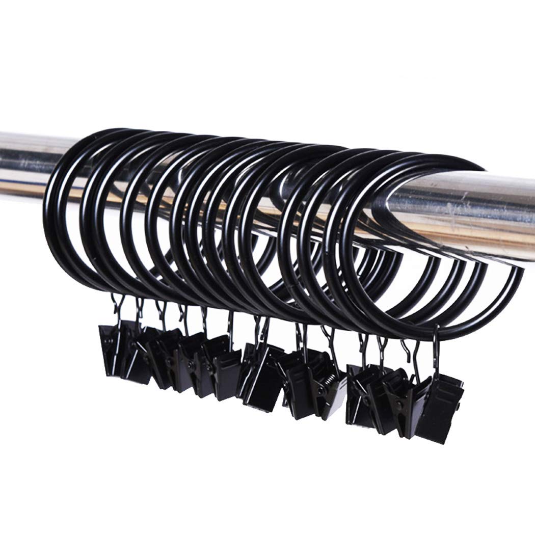 Metal Drapery Black Curtain Rings With Clips Interior Diameter 38mm/1.5 Inch Electroplating Processing 20PCS