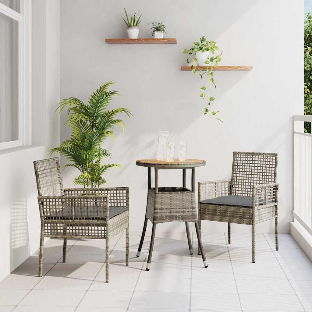 Salon de jardin 3 pièces résistant aux intempéries en rotin synthétique gris avec coussins