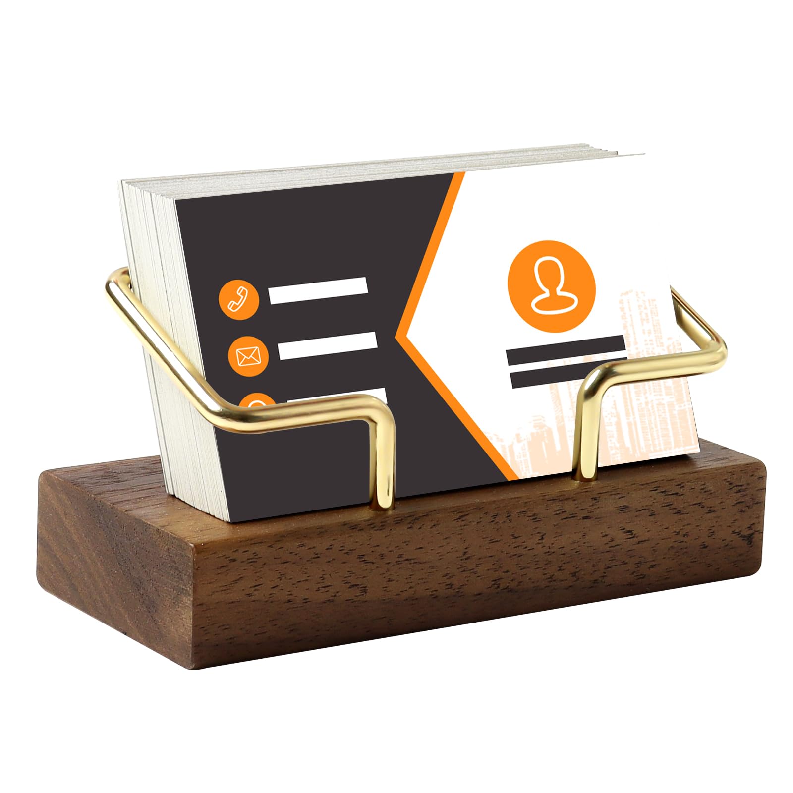 Soporte de madera para tarjetas de visita para escritorio, soporte dorado para tarjetas de nombre, tarjetas de visita para escritorio, oficina y hogar (madera rectangular de nogal)