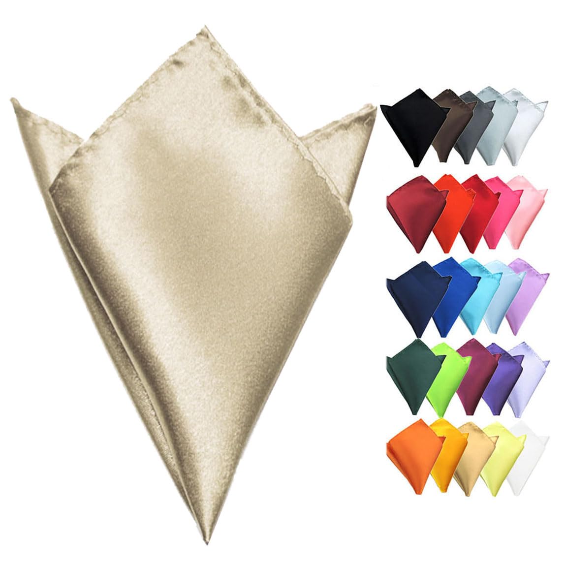 Van Der Linn Pocket Handkerchief Square Plain Satin Wedding Formal Casual Groom Party Mens (Champagne)