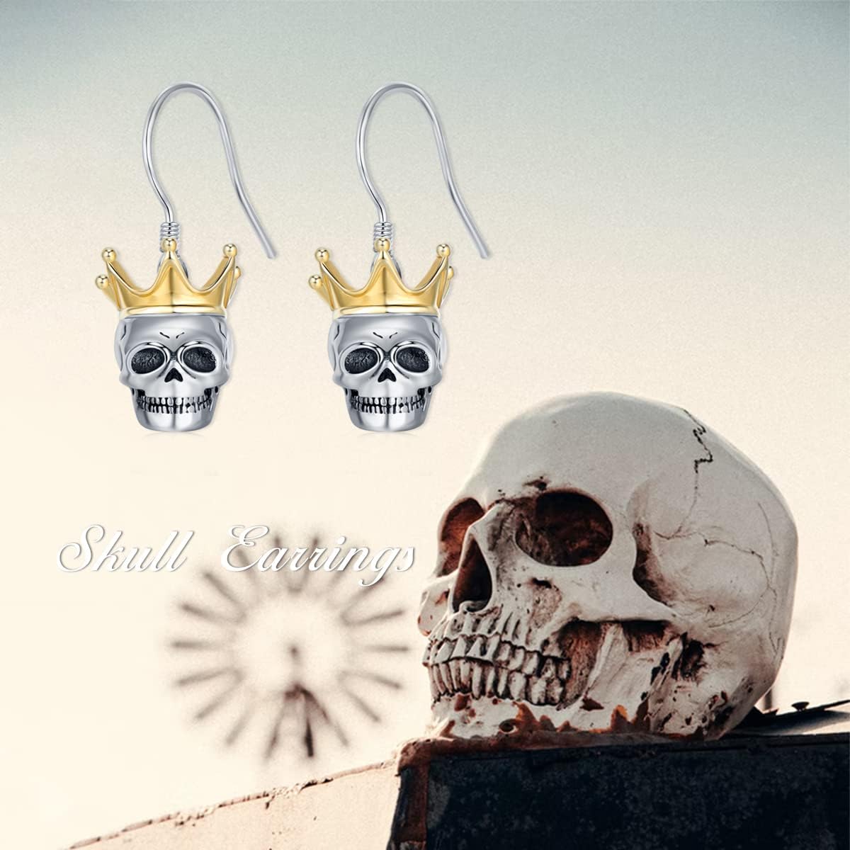 Sterling Silver Skull Pumpkin Dangle Earrings - Halloween Jewelry for Women