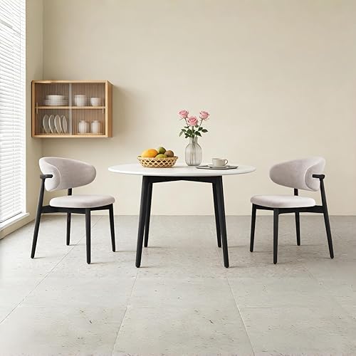 ZimNo Juego de 2 sillas de comedor modernas de madera, sillas de madera maciza, respaldo tapizado de tela beige para casa de campo, cocina,