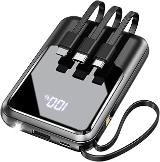 モバイルバッテリー 超軽量 小型 【22000mAh大容量 4つのケーブル内蔵】モバイルバッテリー 大容量 モバイルバッテリー 軽量 小型 急速充電 携帯充電器 USB-Type C入出力ポート 4台同時充電 LCD残量数字表示 スマホ充電器 コンパクト 持ち運び便利 機内持込可能 LEDライト付き 旅行/出張/アウトドア/停電/防災緊急用 PSE認証済 スマホ 全機種対応 (ブラック）