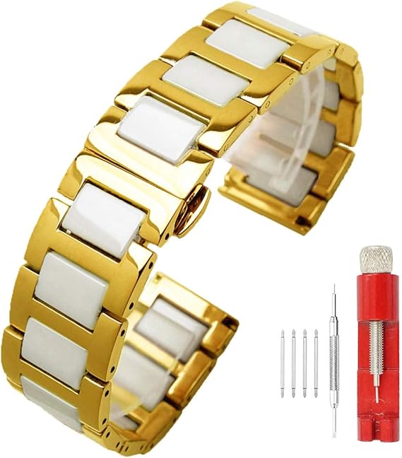 Amazon 優雅な時計バンド 16mm腕時計 白 時計バンド ステンレス 女性用 腕時計 金属ベルト 時計 の バンド 交換 セラミック時計ベルト ゴールド 時計バンド 腕時計 通販