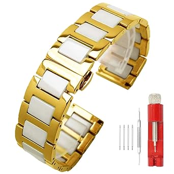 Men's Watch Bands Gold White Ceramic Watch Band Replacement Compatible for  20mm Fossil Q Gazer Watch Strap Stainless Steel : SINAIKE: Amazon.in:  Watches