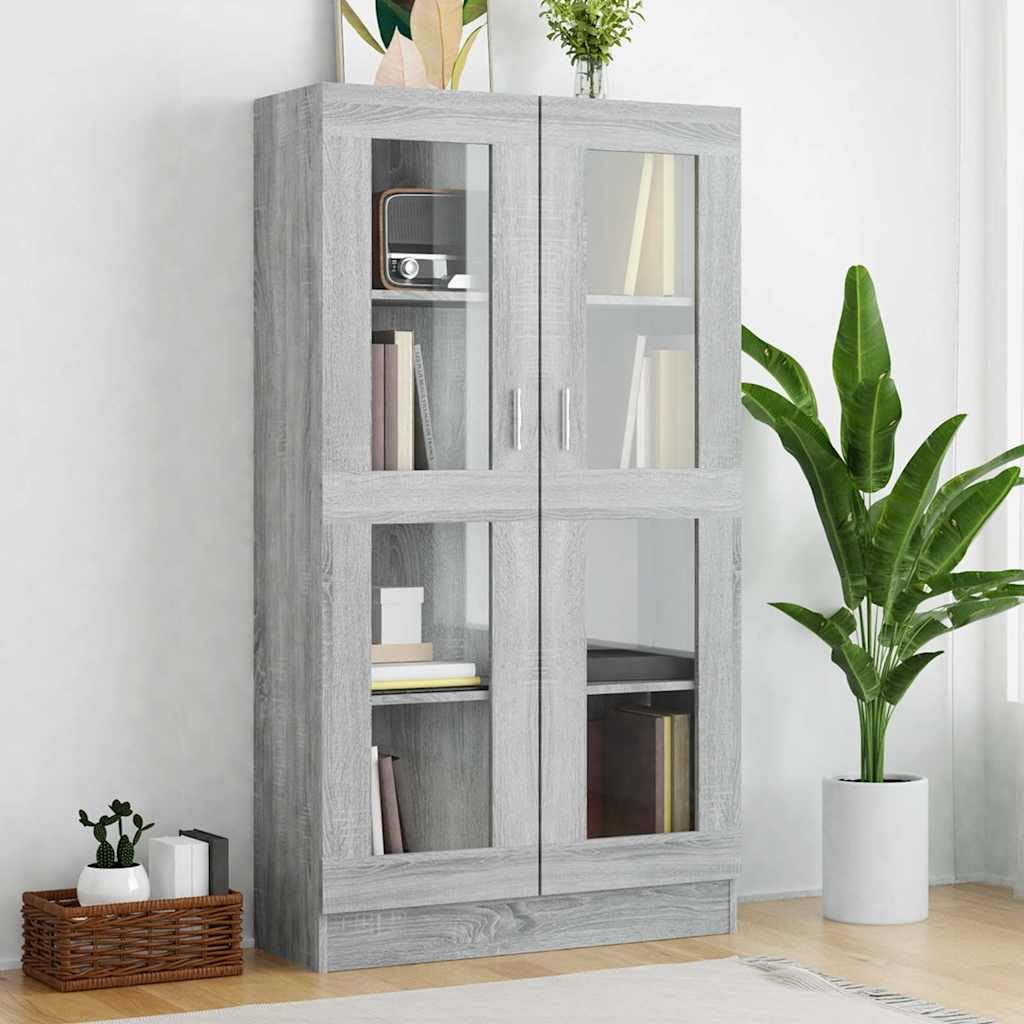 Szafa z witryny Sonoma szara materiał drewnopochodny, 82,5 x 30,5 x 150 cm, z 4 półkami i 2 szklanymi drzwiami, miejscem do przechowywania i półką do salonu, biura, pokoju dziecięcego, zajmuje