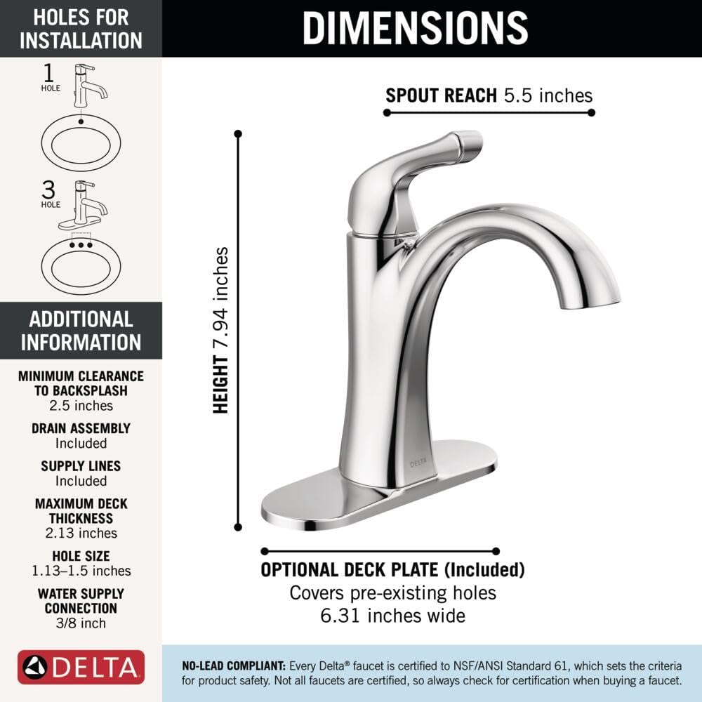 Delta Arvo Chrome Bathroom Faucet 1 Hole, Single Hole Bathroom Sink Faucet for Vanity, Push-Pop Drain Assembly, Chrome 15840LF - Image 4