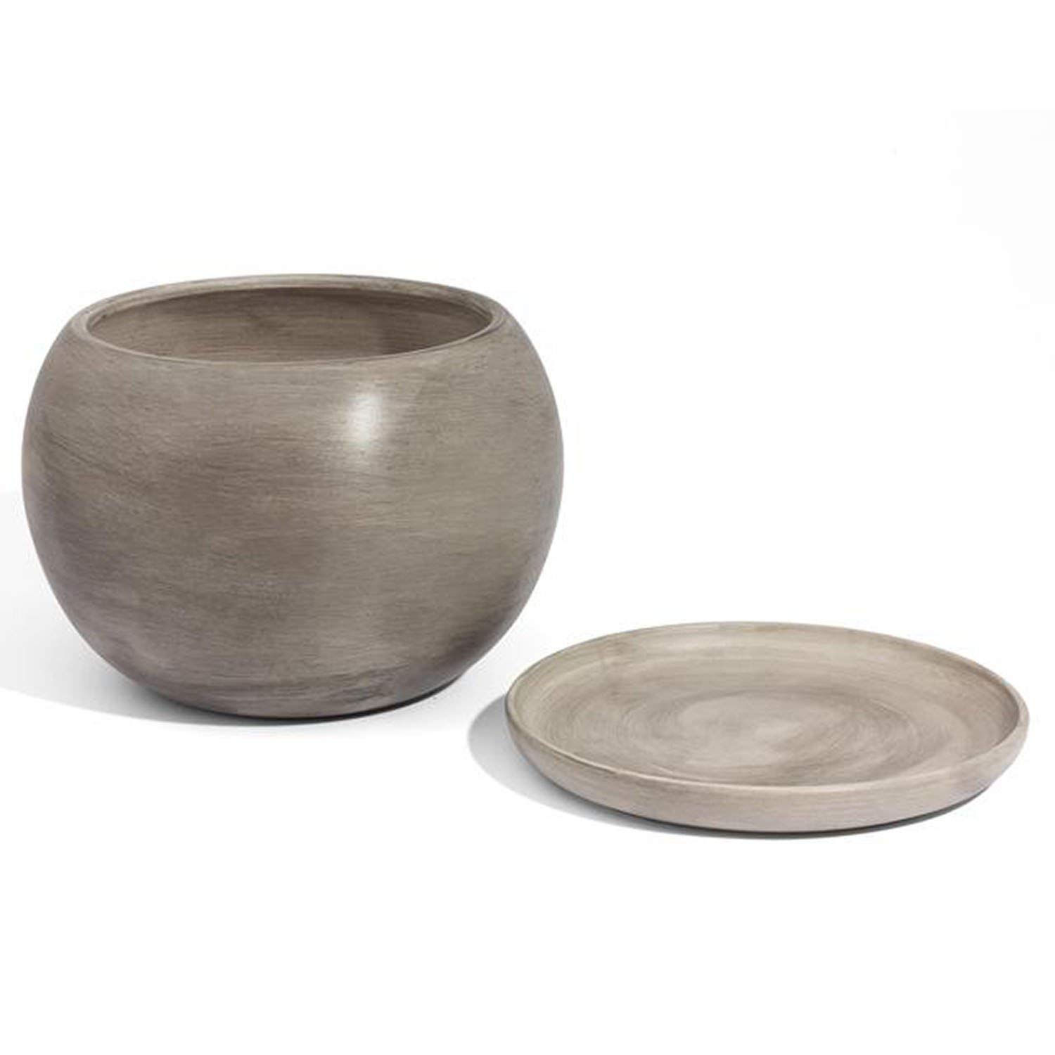 Pot De Fleur Ceramique Globe Avec Soucoupe Support Hauteur 16 Cm Diametre 18 Cm Bronze