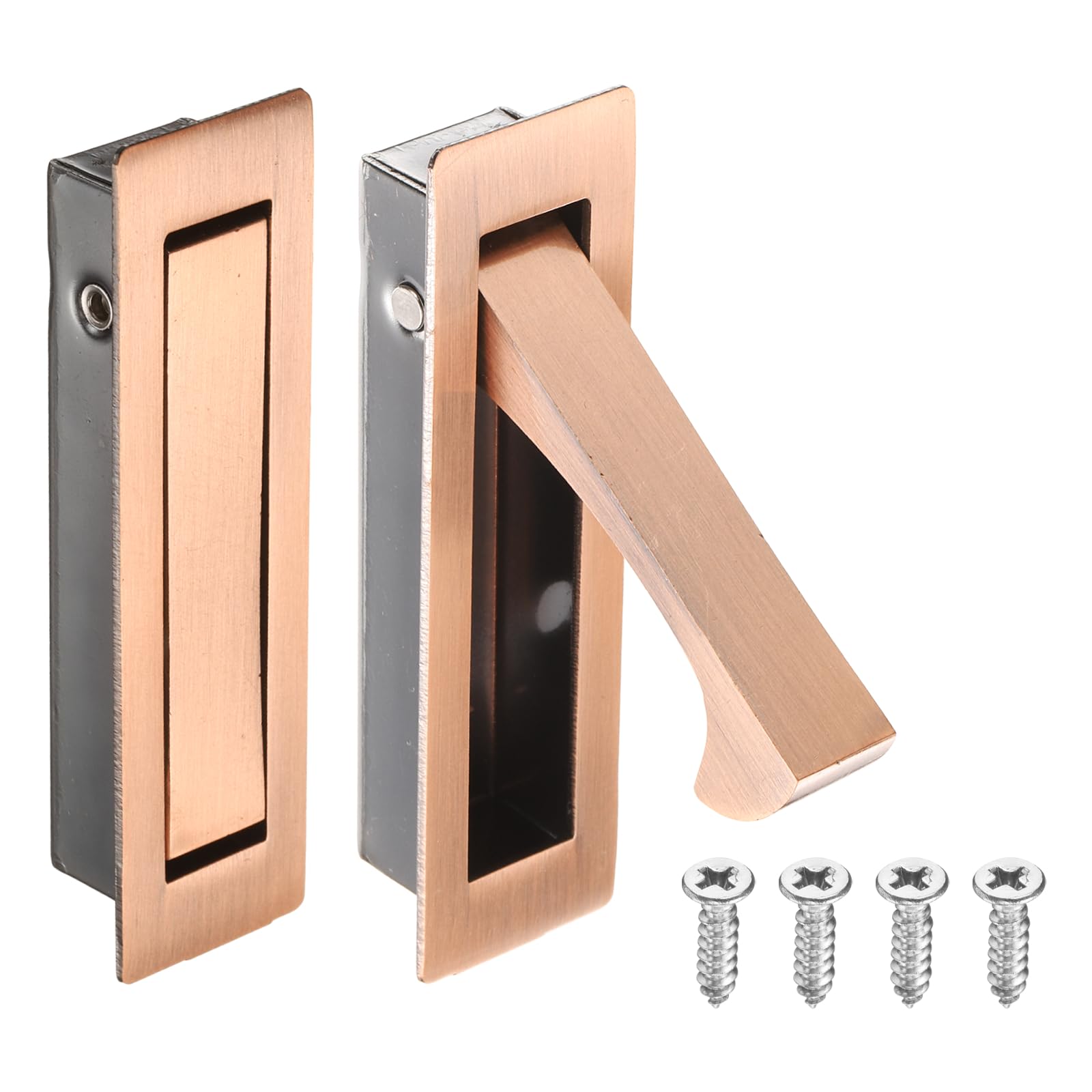 sourcing map 2PCS Pocket Door Handles, 304 Stainless Steel Door Edge Pull, Pocket Door Hardware for Sliding Cabinet, Home, Office, Hotels, Red Copper