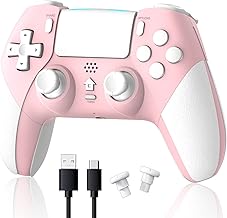 TERIOS Wireless Pro Controller Compatible with PS4 /PS4 Pro/PS4 Slim, Gaming Remote with Built-in 800mAh Rechargeable Battery/Precise Joystick/Audio/Turbo/Advanced Buttons Programming (Pink&White)