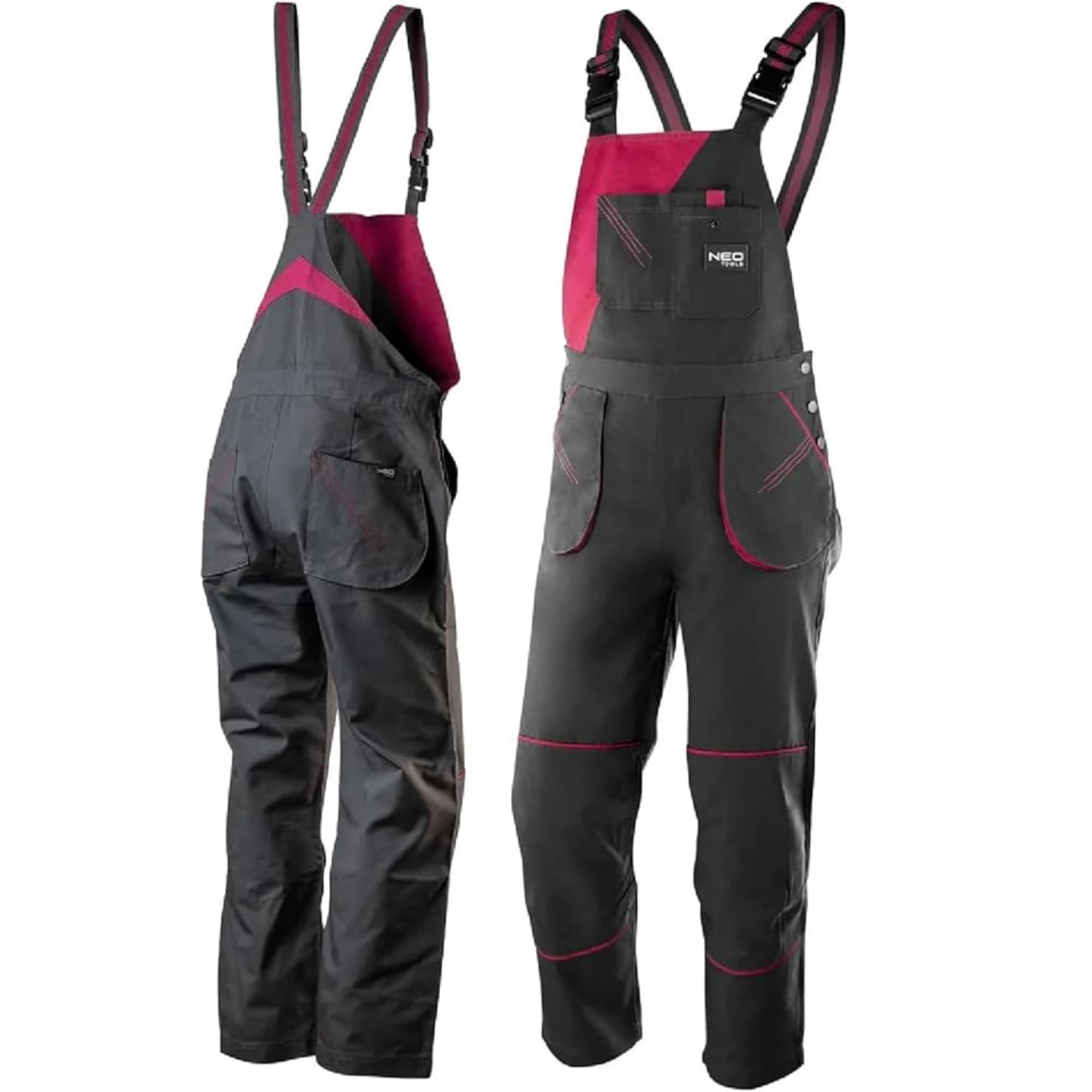 NEO TOOLS Damen Arbeitslatzhose oder SET mit Jacke und Latzhose Gr. S - XXL | modisches Design, Damen Arbeithose mit elastischen Träger, Veile Taschen, verstärkte