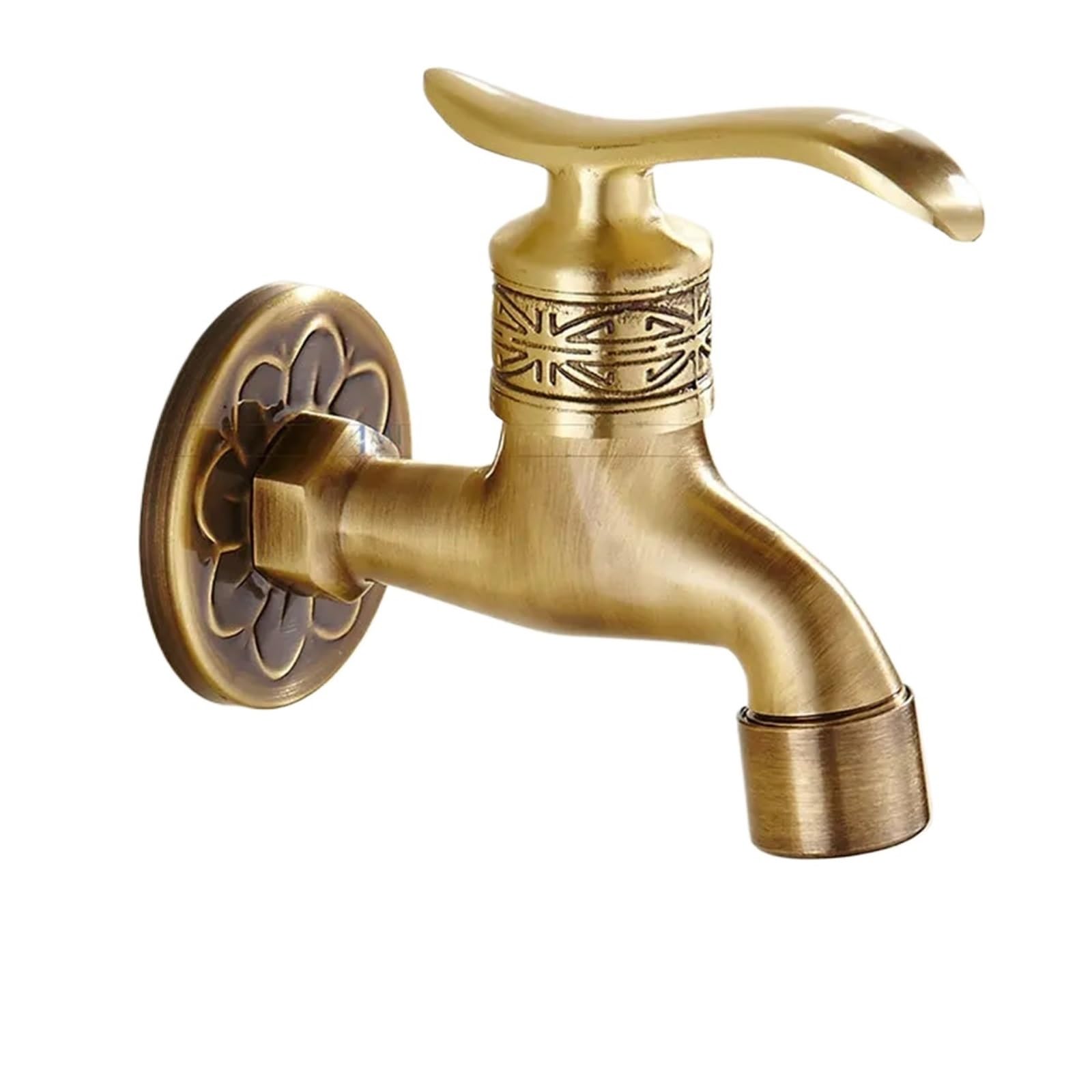 Outside Tap Brass Carved Tap Faucet Garden Bibcock Washing Machine Outdoor Single Cold(Style06)