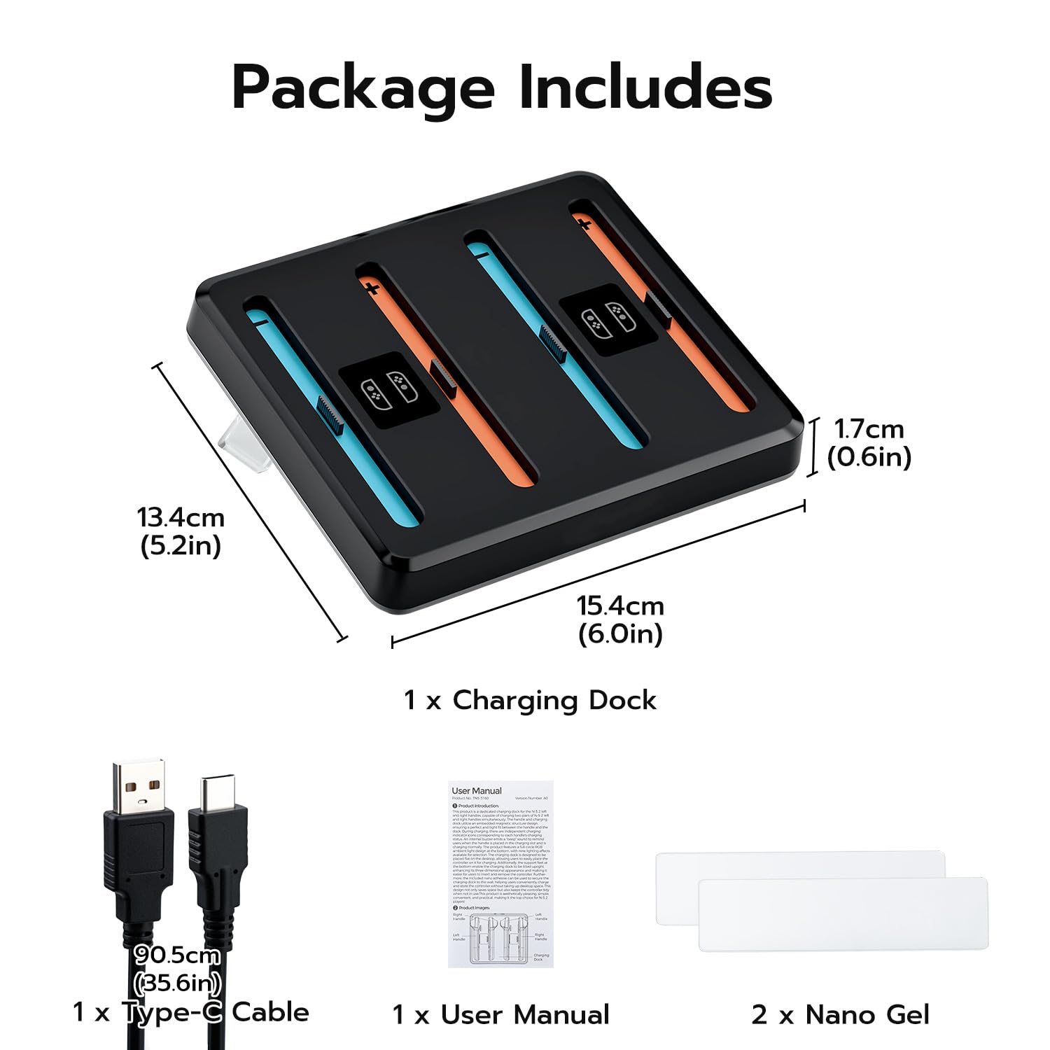 Mcbazel Station de Charge RGB pour Switch 2, Chargeur Magnétique pour Manette avec 9 Modes D'éclairage, Design Incliné à 17 Degrés et Montage Mural, Indicateurs LED pour Manette NS Switch 2 (Noir)