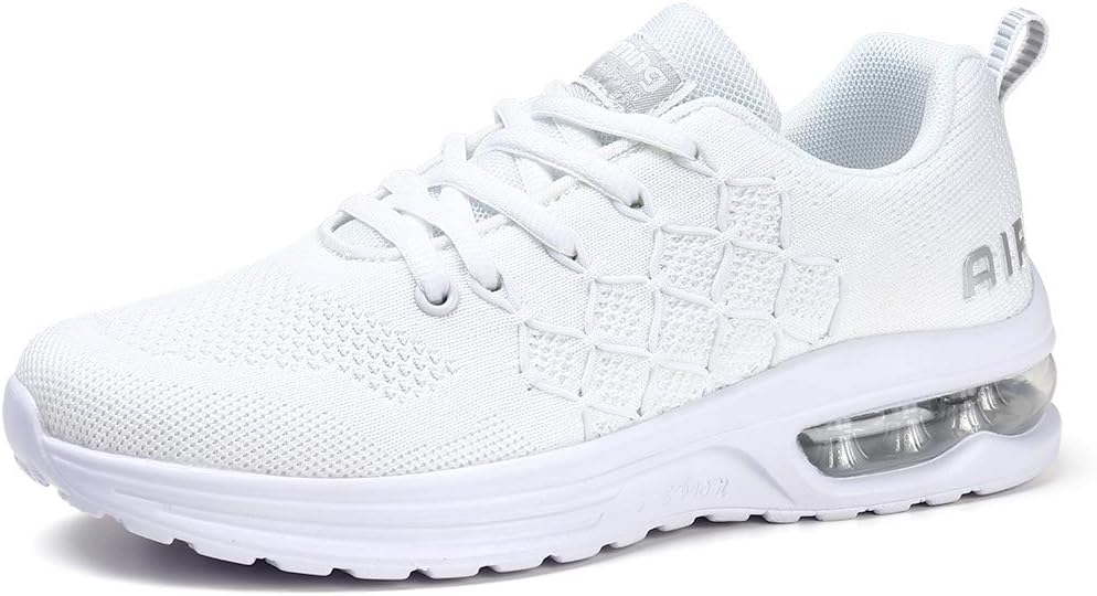 STQ Women's Air Cushion Breathable Knit Walking Running Sneakers White 6
