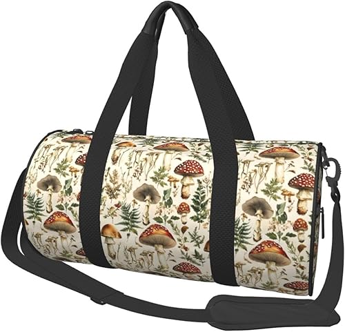 Large Duffle Bag for Travel - Retro Mushroom Plants Print Gym Bag for Women Men, Travel Foldable Bags for Women Men with Zippered Multiple Pockets