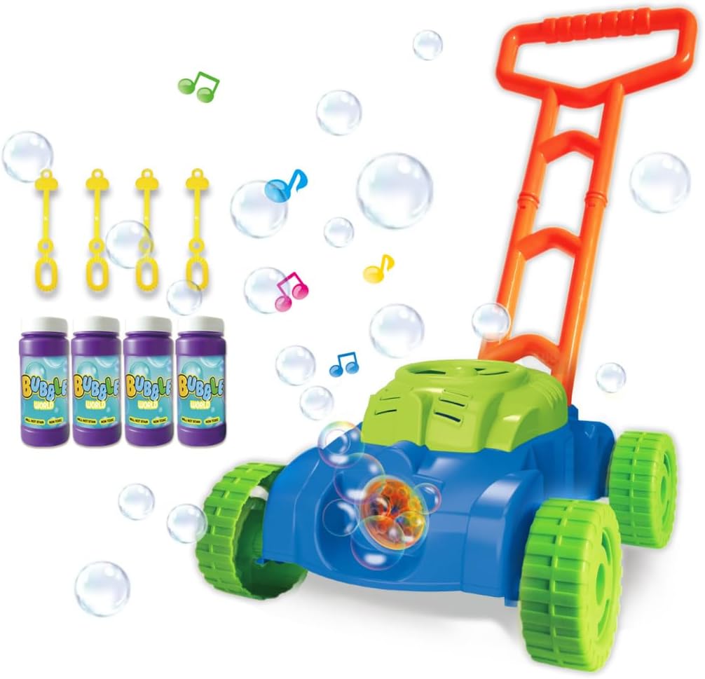 Toyvelt Bubble Lawn Mower For Kids - Automatic Bubble Machine with Music Sounds Best Toys For Toddlers Plus 4 x Bottles Of Solution & 4 x Sticks - For Boys & Girls ages 2-12 Years old