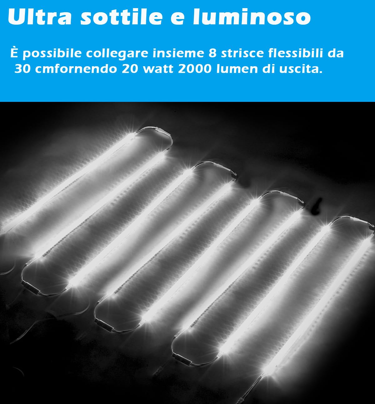 Cefrank Set di luci a LED ultra luminose da 20 W, per scaffali, 8 strisce da 30 cm, 2000 lm, flessibili e durevoli per librerie, armadi, dispensa (Bianco)