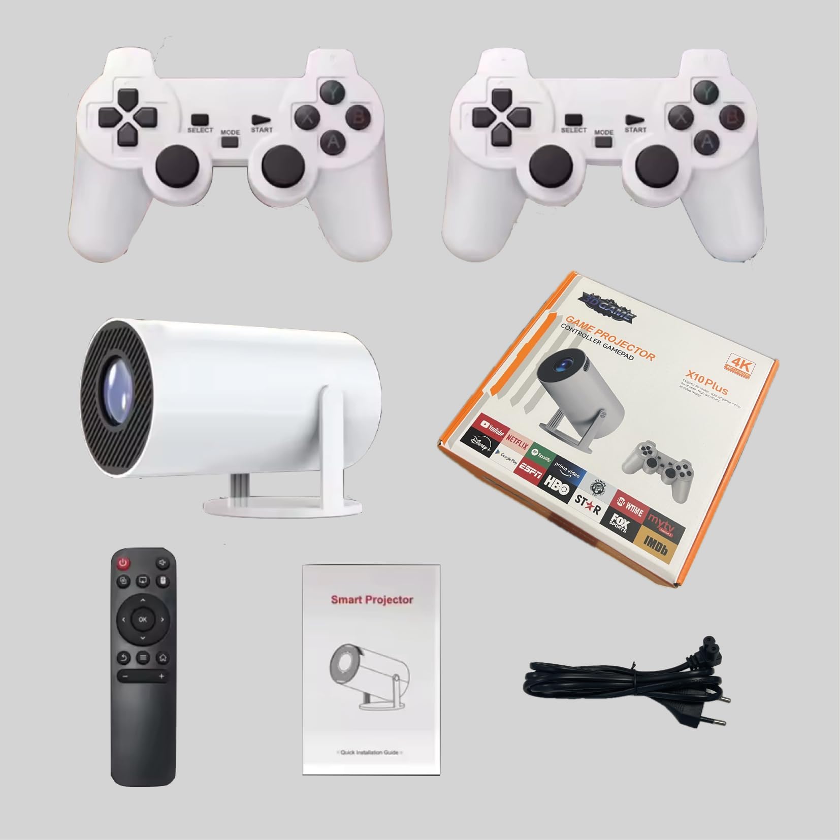 Proiettore Portatile 4K Supporto con Giochi Retro e Controller Wireless – Proiettore Esterno Casa con Wifi 6, BT 5.0, 1080P, Rotazione 180°, 1000 Lumen, Altoparlante Integrato e controller wireless